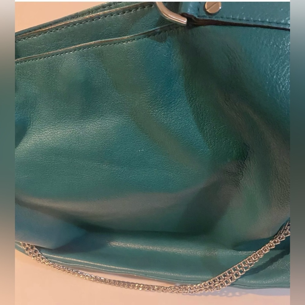 Michael Kors Channing Aqua Green Soft Leather Silver Chain MK Logo Hardware Tote - Picture 9 of 14